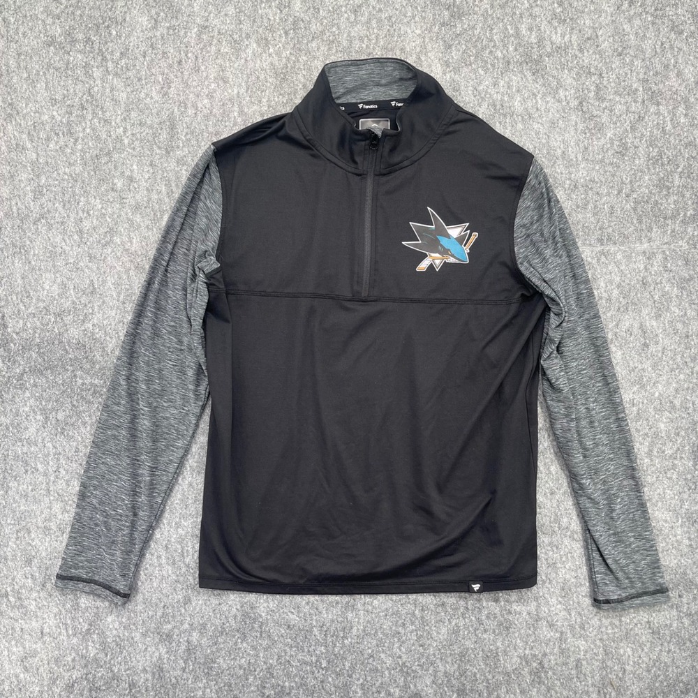 Fanatics NHL San Jose Sharks Mens Medium Quarter Zip Pullover Black Grey Logo